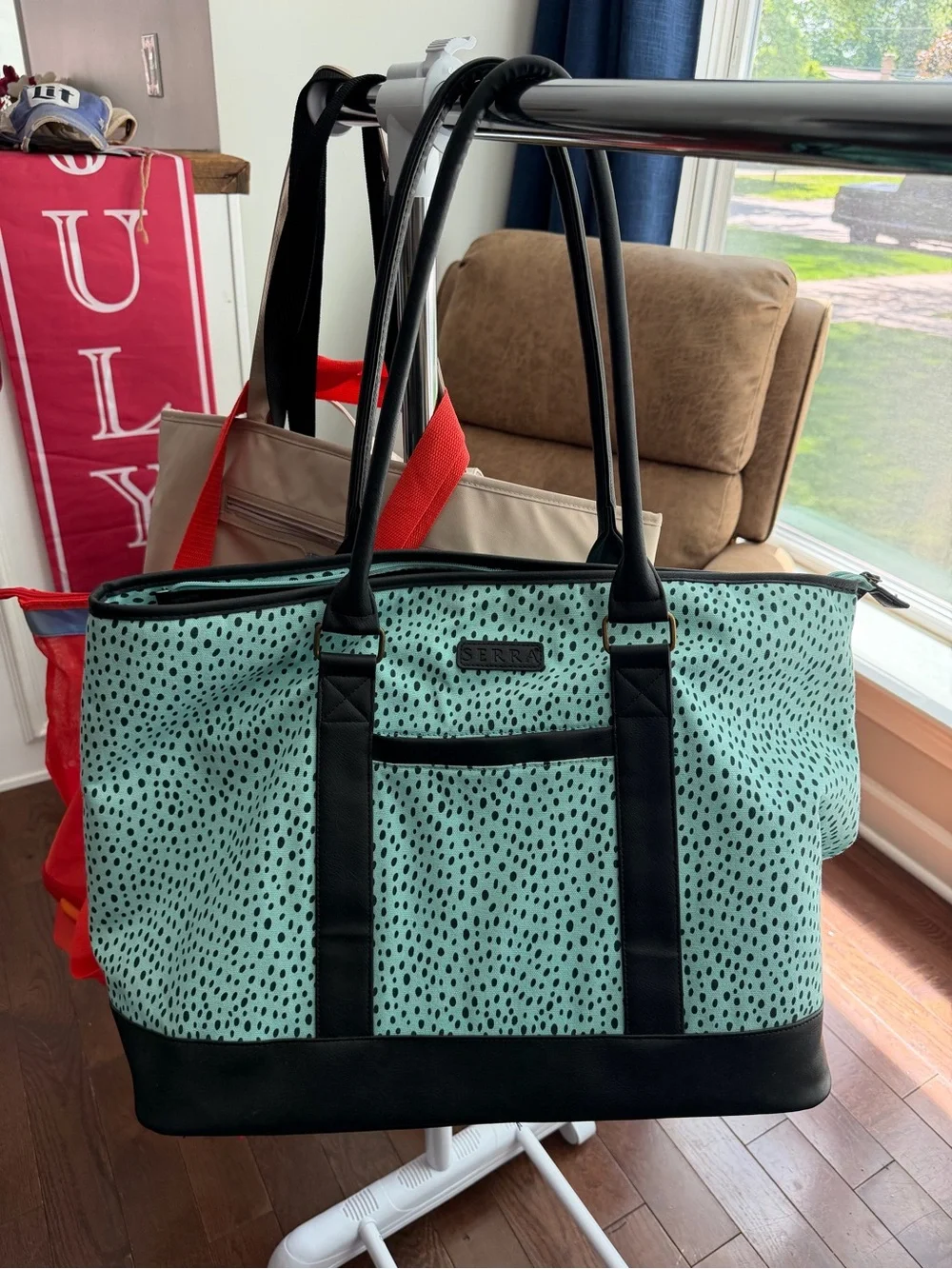 NWOT Serra Mint Blue Overnight Spot Tote with Black Accents - Picture 8 of 11